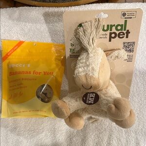 Natural Pet Eco friendly plush horse dog toy and Bocce’s natural dog treats
